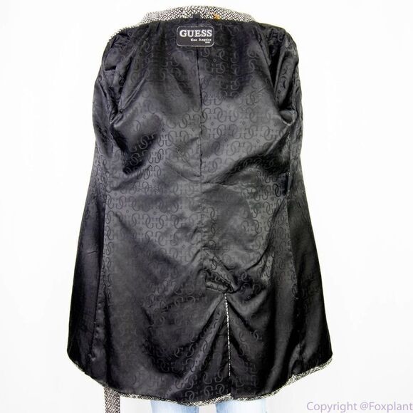 Guess wool blend black and white tweed double‎ breasted coat tie waist, size M - Picture 14 of 16